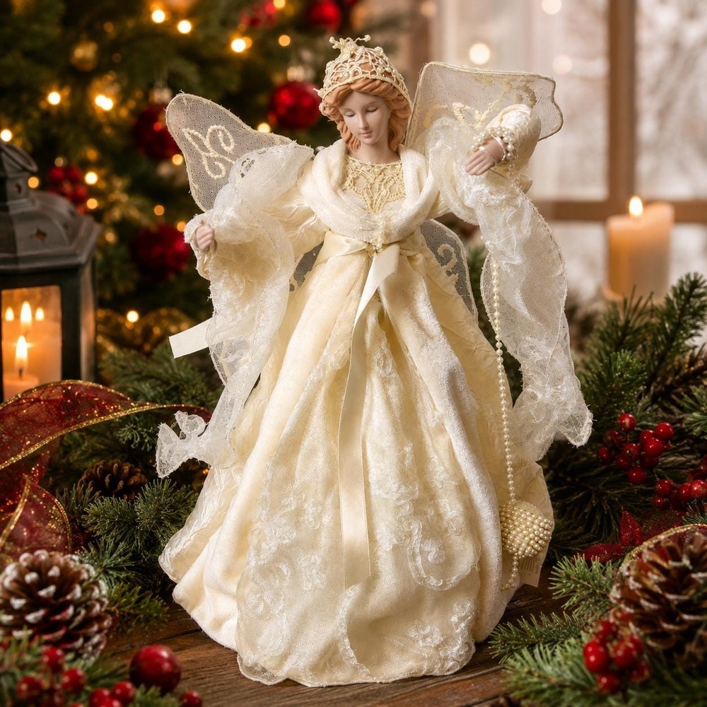 Vintage Dan Dee Collectors Choice 16" Angel Tree Topper Ivory Victorian
